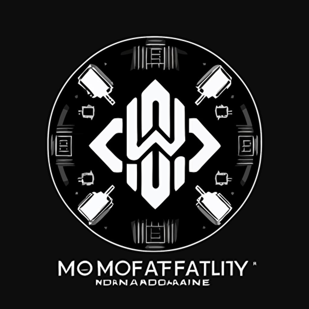 brand identification logo of modern factory, IoT, white vector, on black background, minimalistic