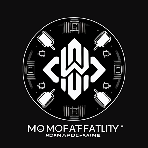 brand identification logo of modern factory, IoT, white vector, on black background, minimalistic