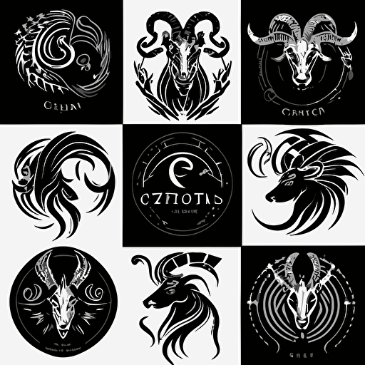 set of black and white zodiac sign capricorn logo for vectors, white background