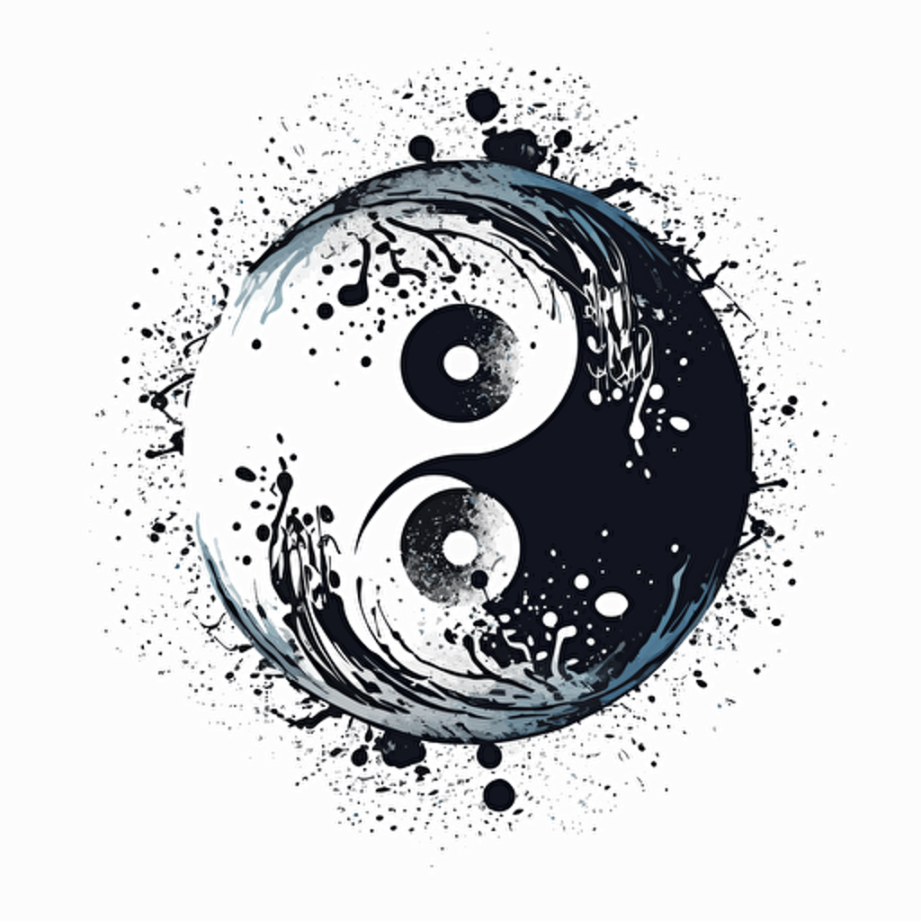 ying yang symbol, banksy stencil style, 2d, vector, white background