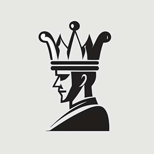 a minimal vector logo for a chess youtube channel, motive is the chess king piece with a chef hat on its head, white background, black and white