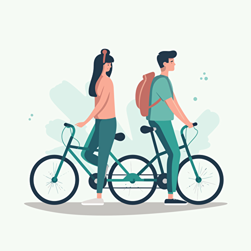 side view of a a male and female student on a bike. vector illustration. minimal.