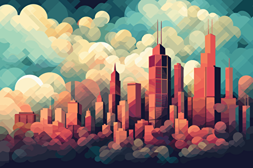 vector art, chicago skyline, clouds