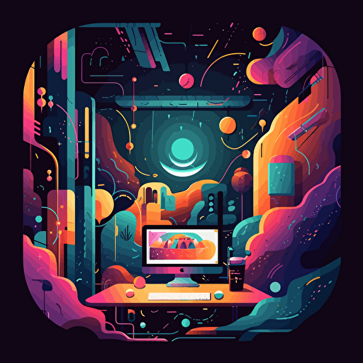 A vibrant vector based illustration of a Slack workspace being illuminated, with valuable information escaping its content black hole