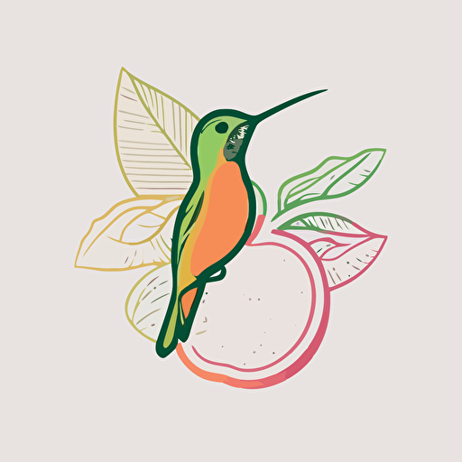 logo minimal linear Hummingbird sitting on an avocado, Vector, Logo, green, pink, orange