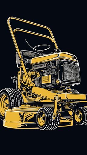 yellow cub cadet lawn mower illustration, yellow and black only, vector art, centered on composition