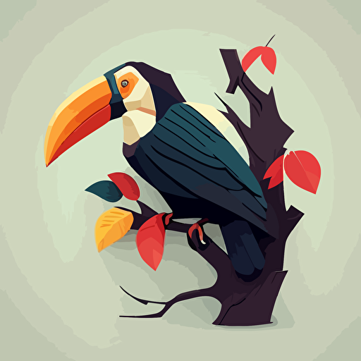 tucan bird,character,vector,sitton on a tree,minimalist,abstract