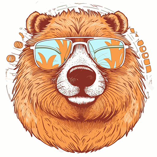 kawaii cute happy capybara wearing sunglasses, highly detailed artwork design vector, contoured, white background