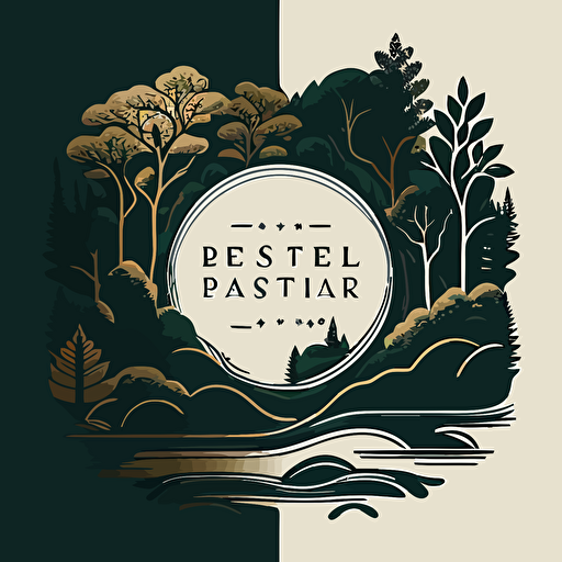 Simple and elegant bicolor vector logo with forest and river as main