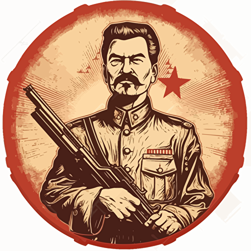 Stalin in Obey theme, holding AK47, vector, highly detailed, gritty