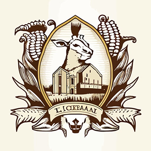 line drawing coat of arms, iowa barn, head of a sheep below sleeve, corn, Vector