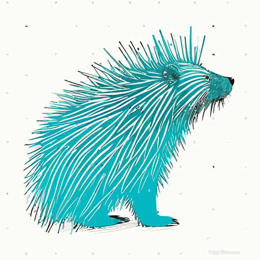 vector line outline porcupine silhouette outline turquoise, plain white background