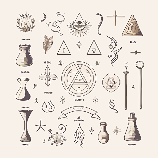 alchemy symbols, hand drawn vector, white background, minimalist