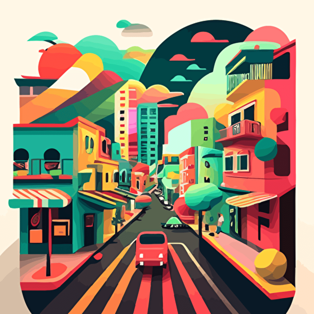 vector art, fun, colorful, taiwanese city
