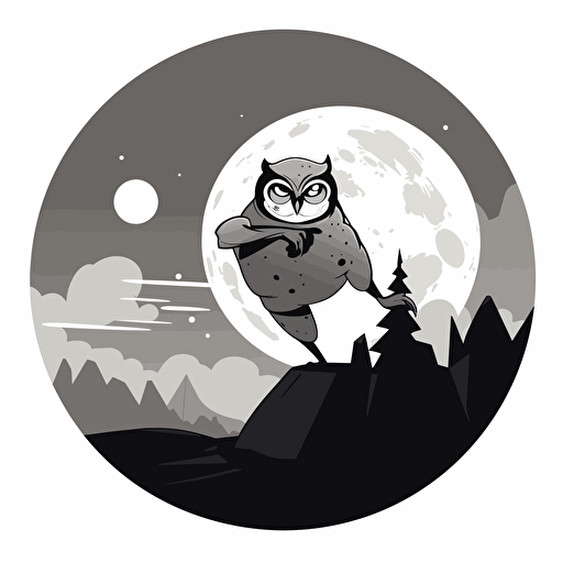 vector illustration of sisyphus owl, cartoon, monochromatic