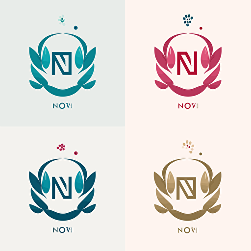 Create a logo with N O letters that combines modern and minimalistic design with organic elements of flowers. 3 colors, vector,
