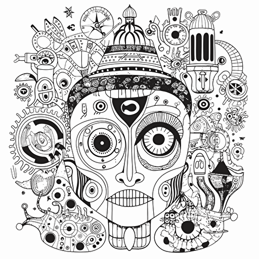 2d illustration, simple vector weird coloring page