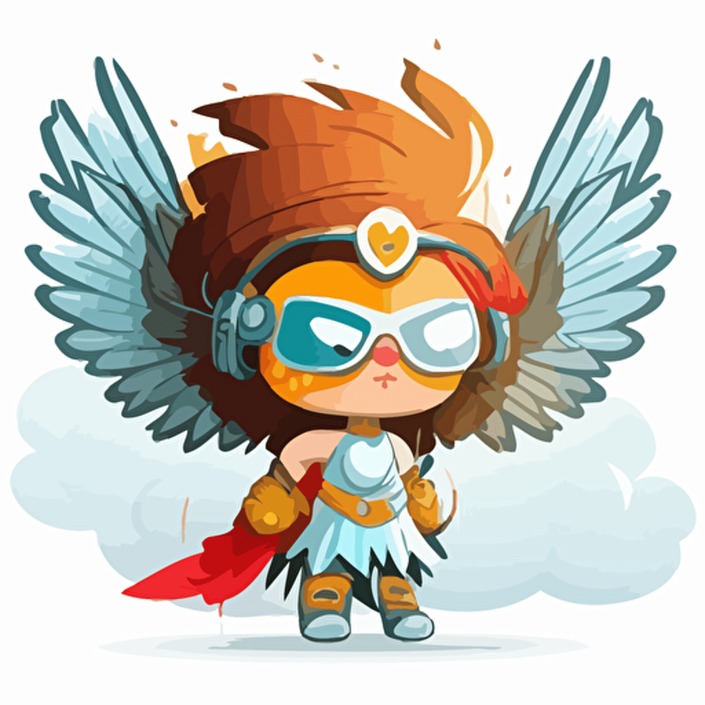 a very cute female angel wearing very big sunglasses dressed up as a warrior, as a cartoon type, as a vector, white background, bright graffiti colors