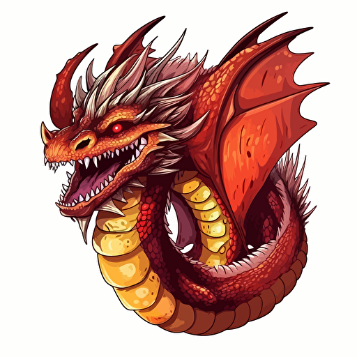 ferocious dragon, detailed, cartoon style, 2d clipart vector, creative and imaginative, hd, white background