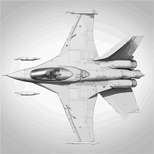 directly above plan view of a usaf F16 aircraft, black and white simple vector drawing, no grey no background low detail