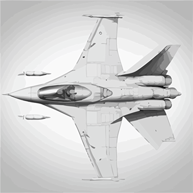 directly above plan view of a usaf F16 aircraft, black and white simple vector drawing, no grey no background low detail
