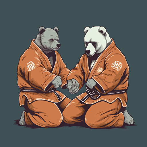Two Bears practicing jiu jitsu, vector animation illustration, 4 colors limit, solid background, high resolution