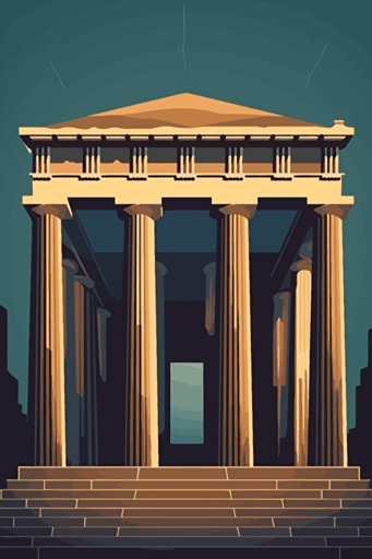 front view of the parthenon, blue sky, vector design, minimalist, flat
