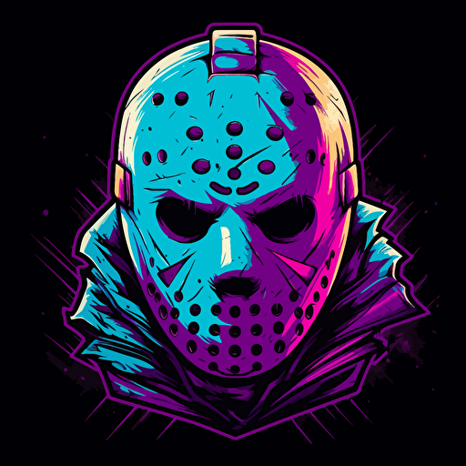 draw a simple logo of Jason Voorhees in purple and turquoise, vector