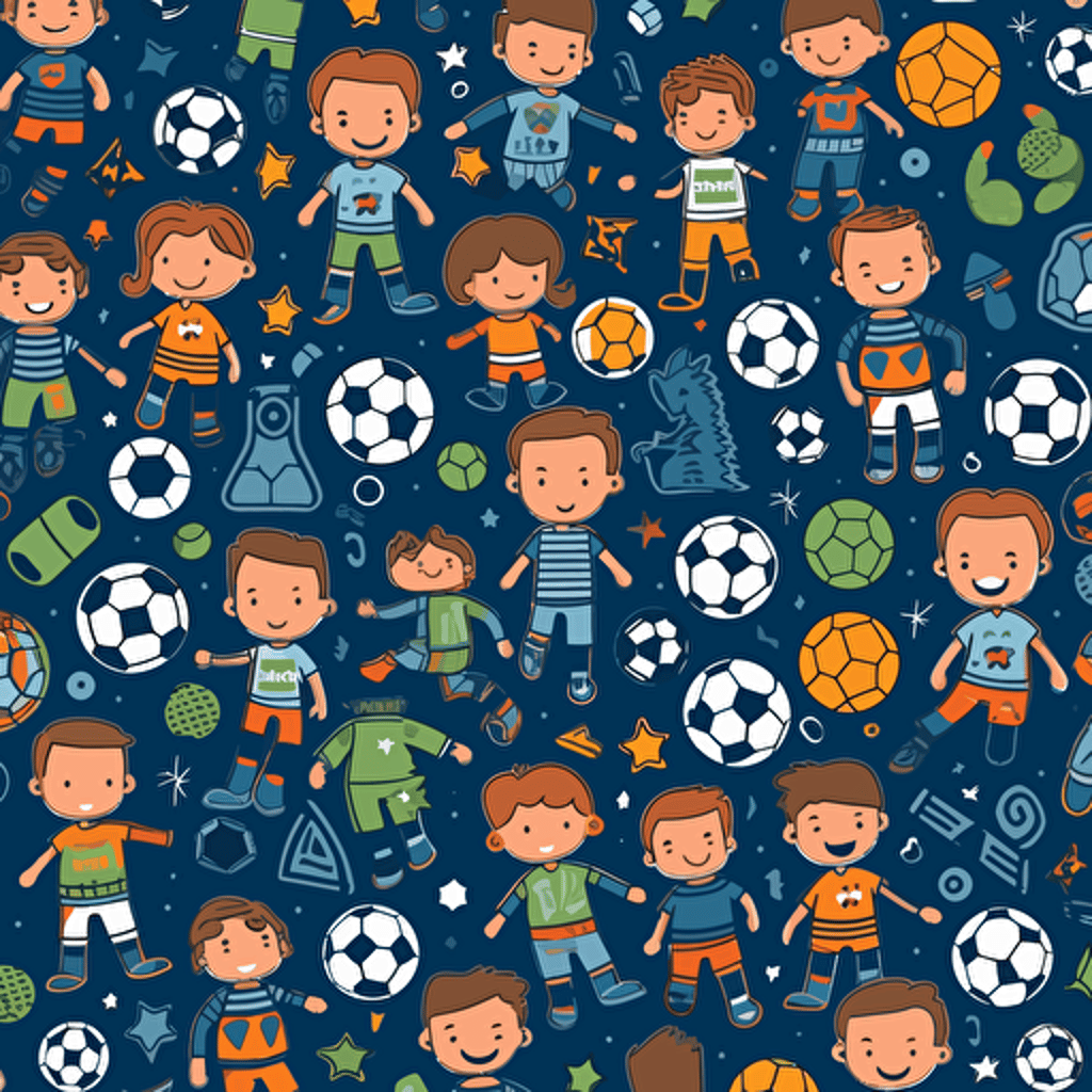 a boys soccer themed pattern print illustration vector clip art