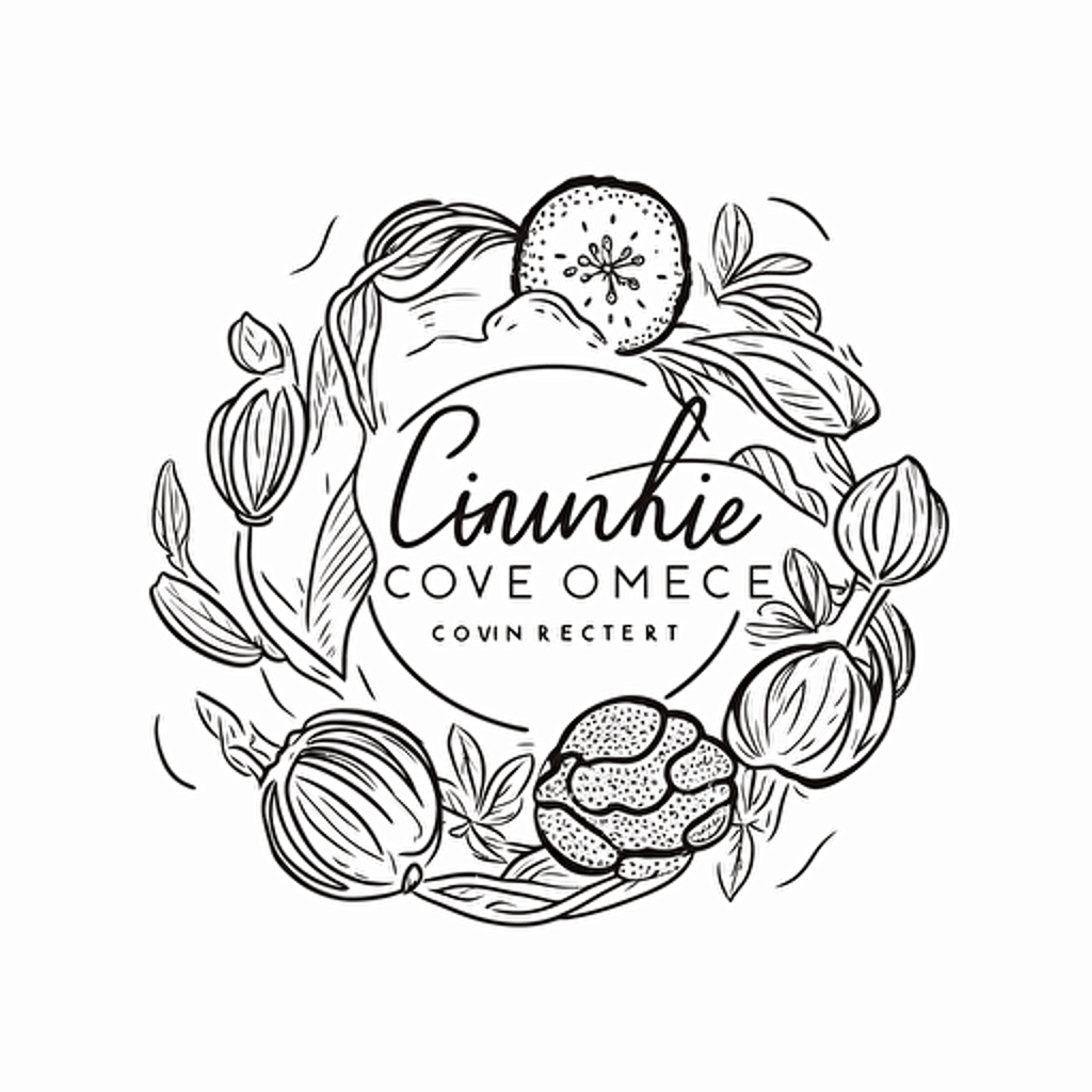 a vector black and white line drawing logo for a baking company. Baked Change: Savor my consciously crafted confections and know that you’re collaborating on a recipe for positive change. You may even feel the calm baked into each bite! Indulge with purpose. Bake Change! a vector black and white ink line drawing minimalist logo style. white background