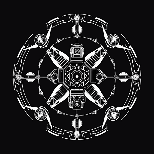 vector logo of a UAV drone, top view, from above, black and white