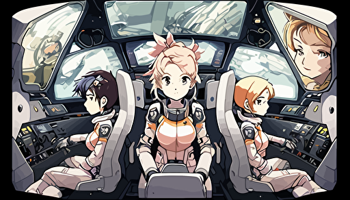 spaceship cockpit,4 seats,anime style,comic,illustration,vector,