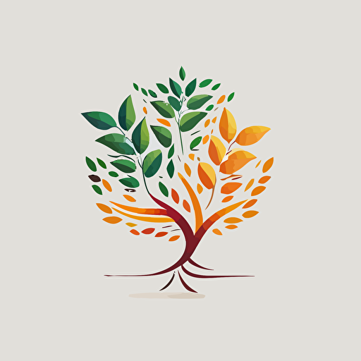 Flat simple vector Logo for therapist, memorable, inner child growing like a tree, reaching up, 2023 behance dribble style, white background, tree has 5 branches, each branch adorned with leaves in a different shape and color, v 5 q 2
