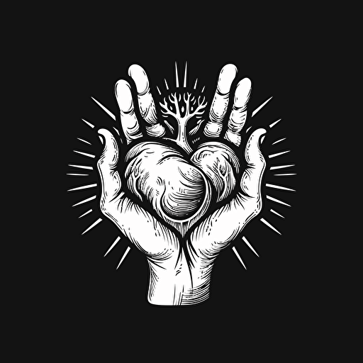a black and white vector logo design of a hand squeezing a heart