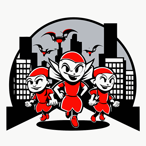 three pixies in the bad part of the city, vector logo, vector art, emblem, simple cartoon, 2d, no text, white background