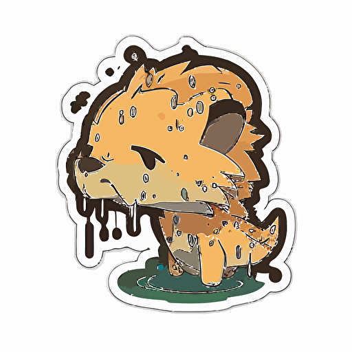 die-cut sticker, cute kawaii smilodon spitting sticker, white background, illustration minimalism, vector, oceanic tones