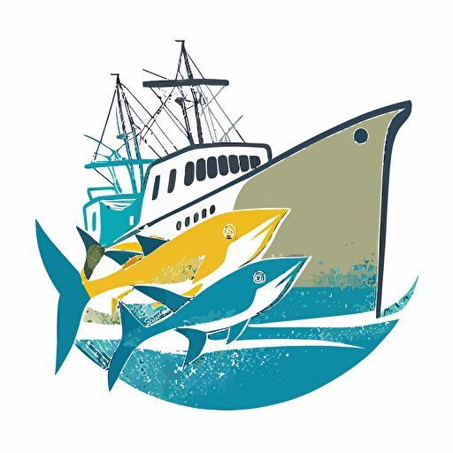 fishing ship symbol, very simple, vector, 3 colors