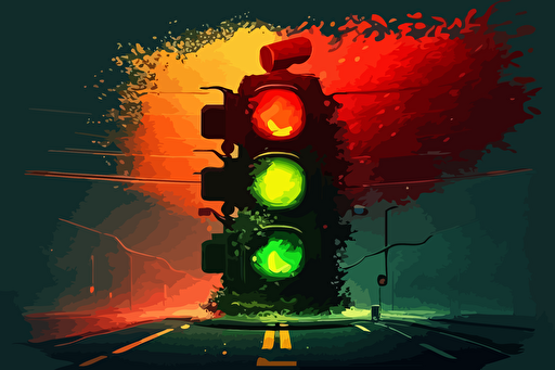 german traffic light with only a red and a green light, empathic vibe, energetic atmosphere. volumetric lighting, vector art, inspired by Cyril Rolando, nuclear art, painted by andreas rocha, concept art design illustration