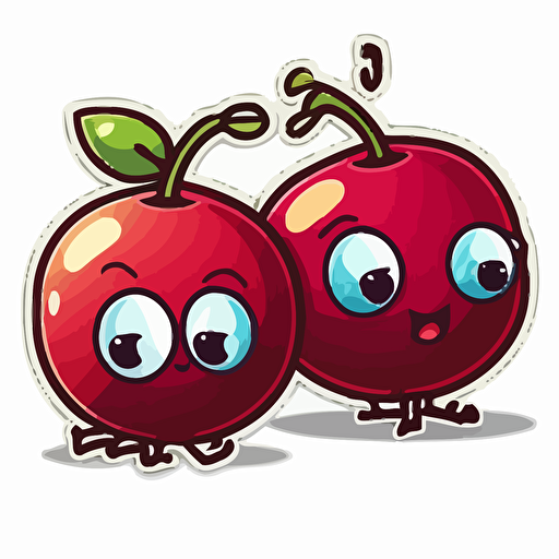 sticker, two cranberry fruit, cartoon style, contour, vector, vibrant colours, white background