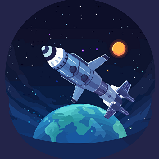 a small spaceship approaching planet earth in outer space. Vector illustration.