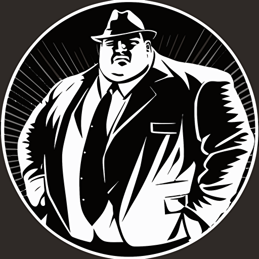 mafia gangster, fat, comic style, vector, black and white, icon, funny