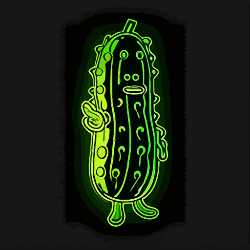 Pickle, sticker, triumohant, neon, anime, contour, vector, black background, detailed