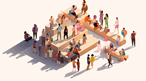 isometric cartoon vector image of many people staying on the floor. Those people have shadows.