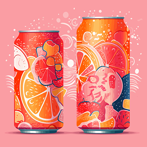 a colorful 2D vector can label , flavor strawberry-orange-marshmallow soda, targeting teenagers, illustrations of Orange and strawberry, abstract and colorful shapes. Incorporate bubbles desing to emphasize the drink's bubbly texture.
