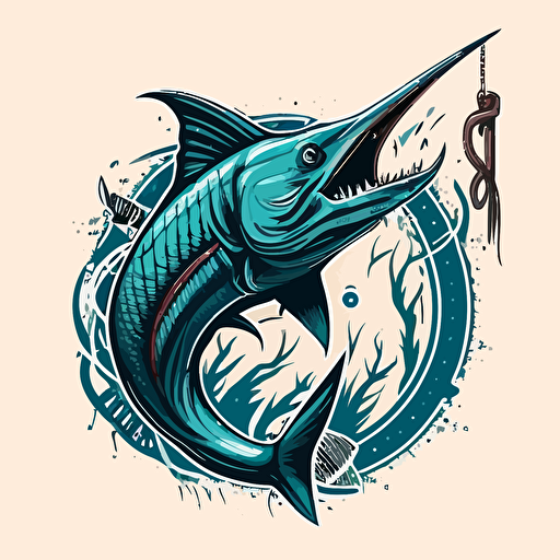 large tentacle bait hooked in swordfish mouth vector art style logo