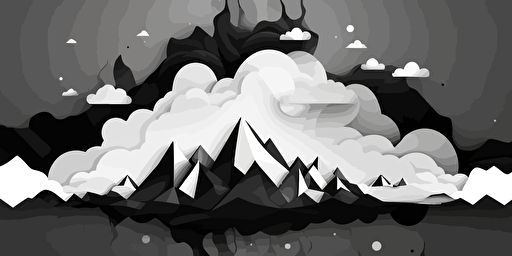 minimalist, vectorized, black and white colors, print layer , delicacy, elegant, polygon smooth cloud and fire