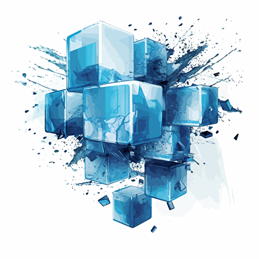 2D art vector, white and blue cube, technologically advanced