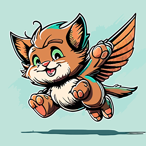 2d flat shading, thick outline, animation style like Hanna-Barbera of a funny baby cat caricature with small wings, vector art