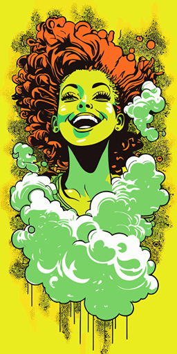happy detailed ragga girl with thc vape clouds, light green background vibrant color, vector style pop art style_photo, warm_colors, minimalist::