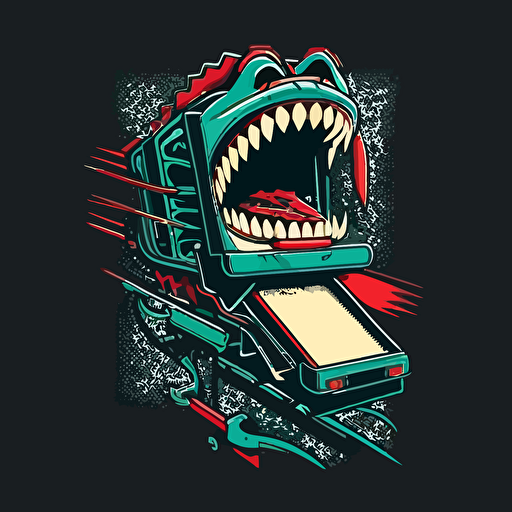 vector, logo, vector logo, simple, two tone, machine with teeth eating, conveyor belt tongue